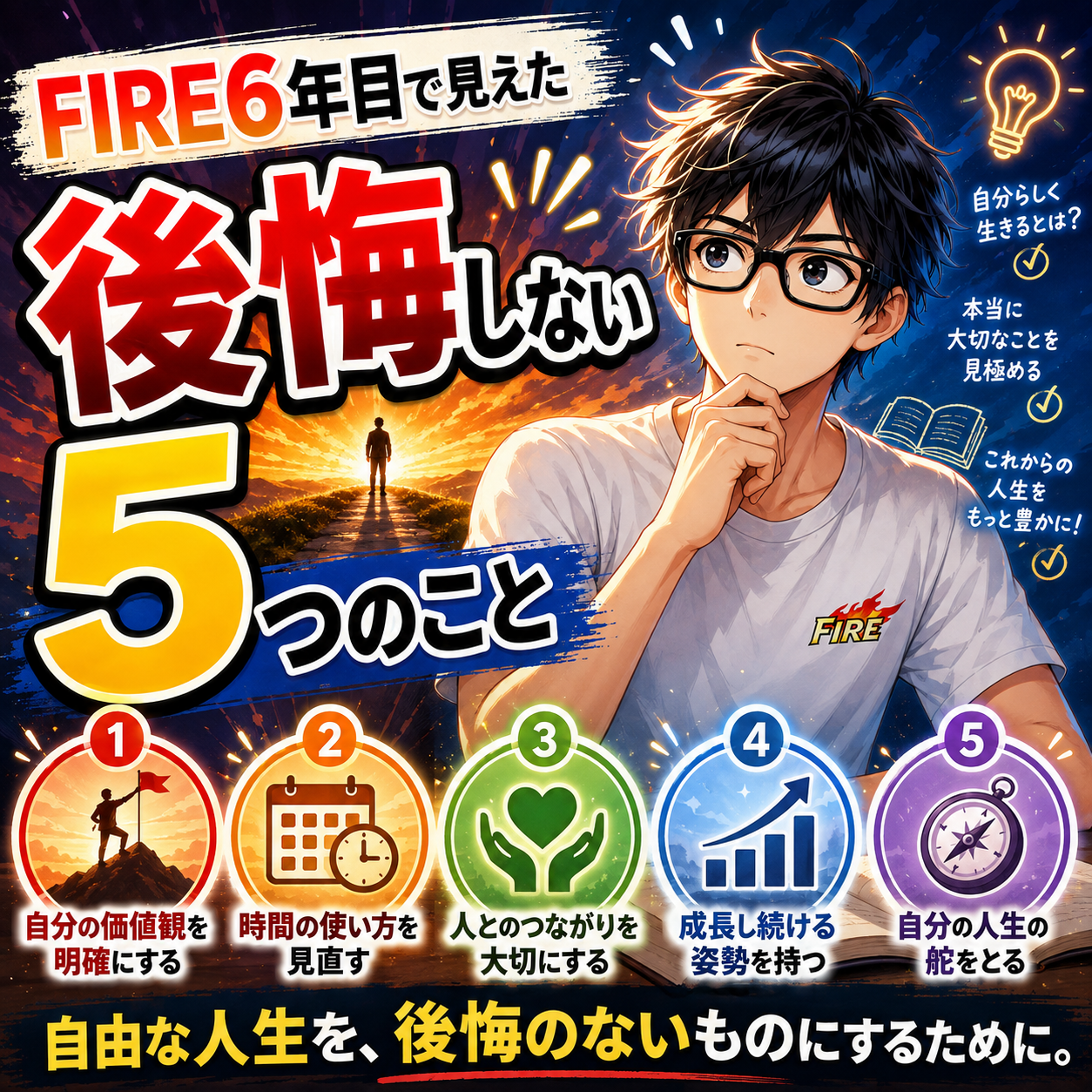 FIRE6年目で見えた、人生を後悔しないために考えた5つのことのサムネイル